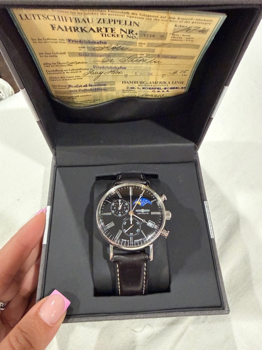 Zeppelin Men's Black Dial Chronograph Watch with Moonphase
